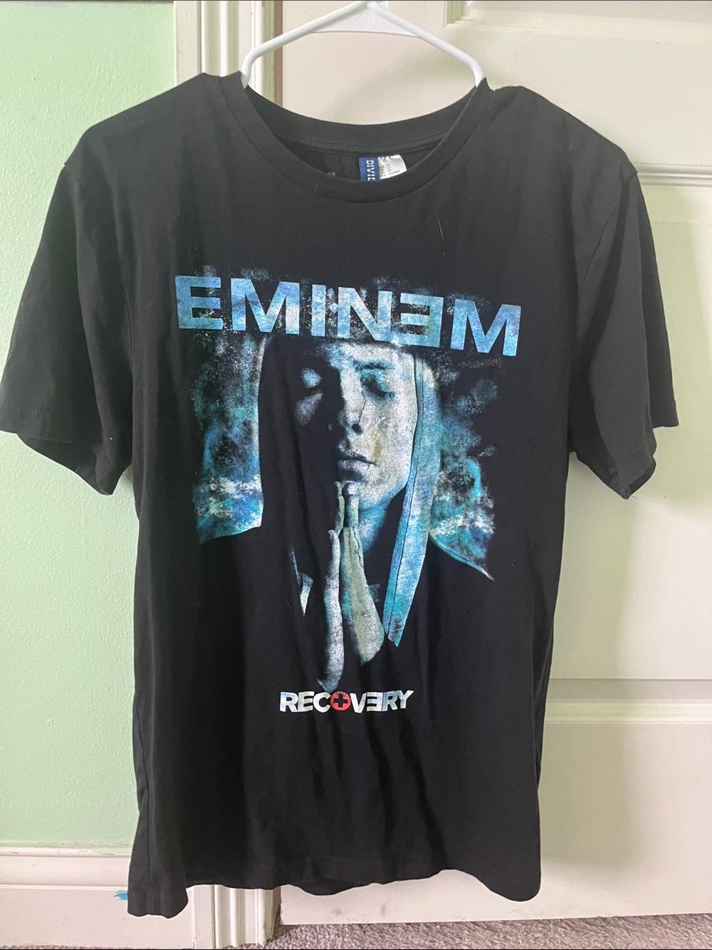 Divided Black Tee with Blue Graphic Eminem Print